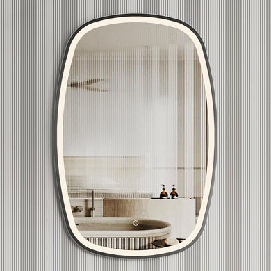 *Clearance* Riri Oblong 600mm x 900mm Frontlit LED Framed Mirror with Demister, Matte Black Frame