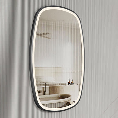 *Clearance* Riri Oblong 500mm x 900mm Frontlit LED Framed Mirror with Demister, Matte Black Frame