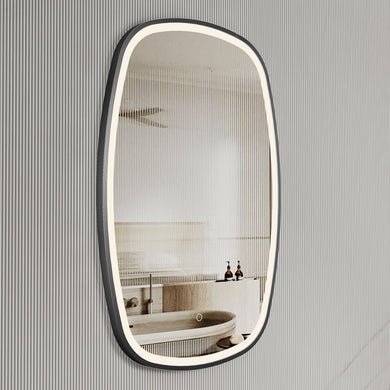 *Clearance* Riri Oblong 600mm x 900mm Frontlit LED Framed Mirror with Demister, Matte Black Frame