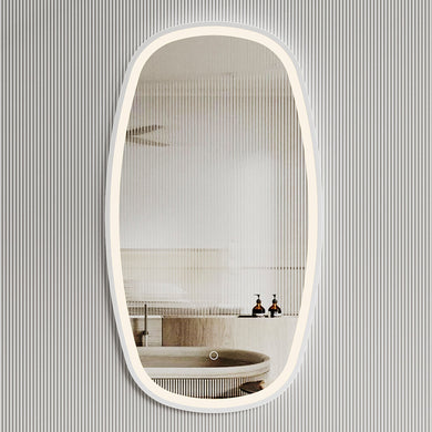 *Clearance* Riri Oblong 500mm x 900mm Frontlit LED Framed Mirror with Demister, Matte White Frame
