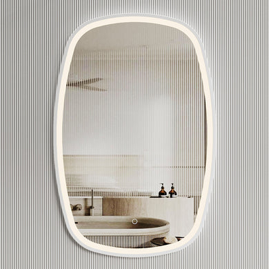 *Clearance* Riri Oblong 600mm x 900mm Frontlit LED Framed Mirror with Demister, Matte White Frame