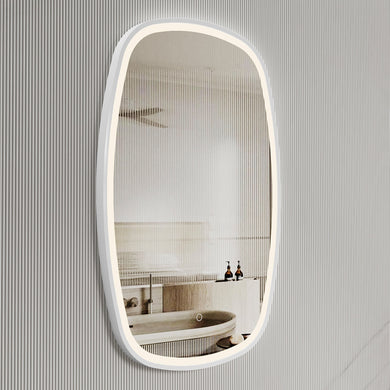 *Clearance* Riri Oblong 600mm x 900mm Frontlit LED Framed Mirror with Demister, Matte White Frame