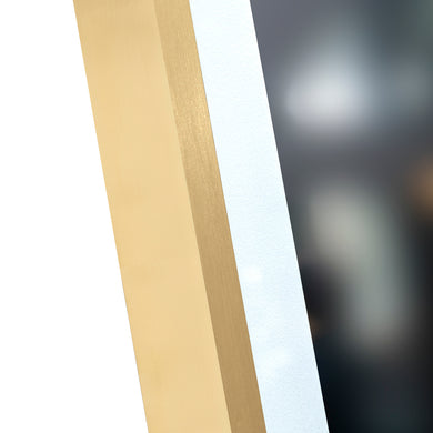 *Clearance* Riri Oblong 600mm x 900mm Frontlit LED Framed Mirror with Demister, Brushed Brass (Gold) Frame
