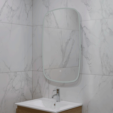 Riri Oblong 600mm x 900mm Frontlit and Backlit LED Frameless Mirror with Frosted Glass Border and Demister
