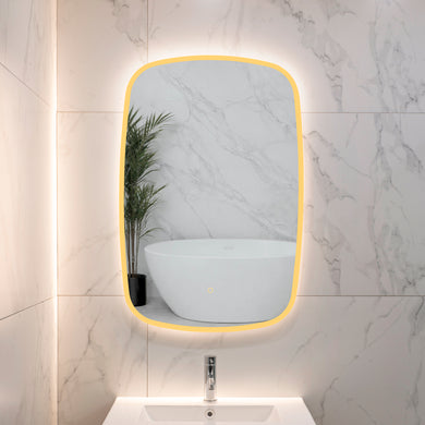 Riri Oblong 600mm x 900mm Frontlit and Backlit LED Frameless Mirror with Frosted Glass Border and Demister