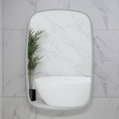 Riri Oblong 600mm x 900mm Frontlit and Backlit LED Frameless Mirror with Frosted Glass Border and Demister