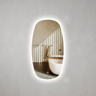 Riri Oblong 500mm x 900mm Frontlit and Backlit LED Frameless Mirror with Frosted Glass Border and Demister