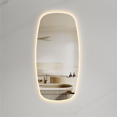 Riri Oblong 600mm x 1200mm Frontlit and Backlit LED Frameless Mirror with Frosted Glass Border and Demister *Clearance Stock*