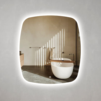 Riri Oblong 900mm x 1000mm Frontlit and Backlit LED Frameless Mirror with Frosted Glass Border and Demister