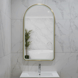 Arco Arch 550mm x 1000mm Frontlit LED Framed Mirror with Demister, Brushed Brass (Gold) Frame