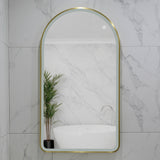 Arco Arch 550mm x 1000mm Frontlit LED Framed Mirror with Demister, Brushed Brass (Gold) Frame