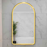 Arco Arch 550mm x 1000mm Frontlit LED Framed Mirror with Demister, Brushed Brass (Gold) Frame