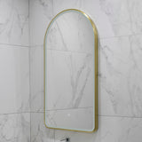 Arco Arch 550mm x 1000mm Frontlit LED Framed Mirror with Demister, Brushed Brass (Gold) Frame