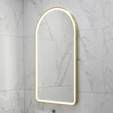 Arco Arch 550mm x 1000mm Frontlit LED Framed Mirror with Demister, Brushed Brass (Gold) Frame