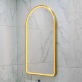 Arco Arch 550mm x 1000mm Frontlit LED Framed Mirror with Demister, Brushed Brass (Gold) Frame