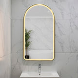 Arco Arch 550mm x 1000mm Frontlit LED Framed Mirror with Demister, Brushed Brass (Gold) Frame