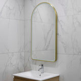Arco Arch 550mm x 1000mm Frontlit LED Framed Mirror with Demister, Brushed Brass (Gold) Frame