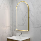 Arco Arch 550mm x 1000mm Frontlit LED Framed Mirror with Demister, Brushed Brass (Gold) Frame