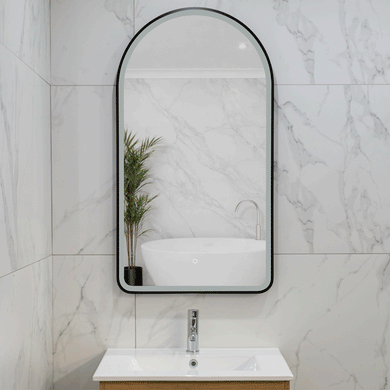Arco Arch 550mm x 1000mm Frontlit LED Framed Mirror with Demister, Matte Black Frame