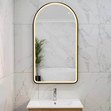 Arco Arch 550mm x 1000mm Frontlit LED Framed Mirror with Demister, Matte Black Frame