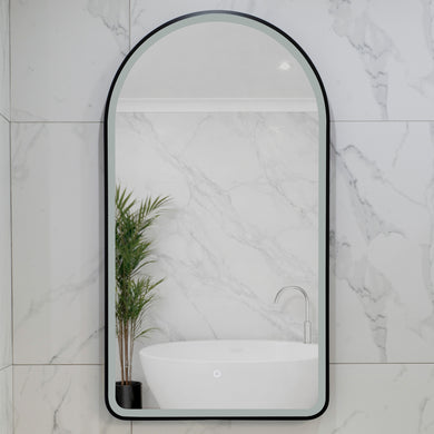 Arco Arch 550mm x 1000mm Frontlit LED Framed Mirror with Demister, Matte Black Frame