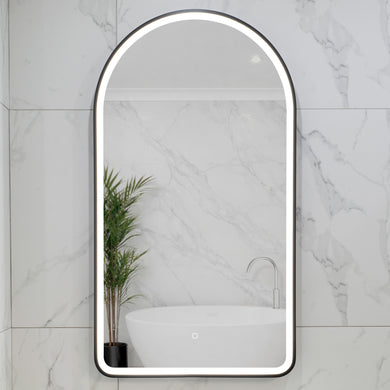 Arco Arch 550mm x 1000mm Frontlit LED Framed Mirror with Demister, Matte Black Frame