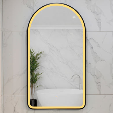 Arco Arch 550mm x 1000mm Frontlit LED Framed Mirror with Demister, Matte Black Frame