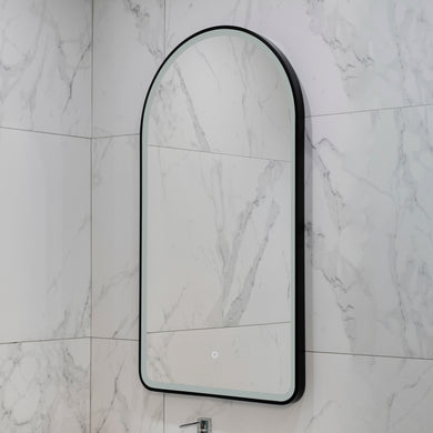 Arco Arch 550mm x 1000mm Frontlit LED Framed Mirror with Demister, Matte Black Frame
