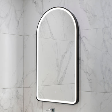 Arco Arch 550mm x 1000mm Frontlit LED Framed Mirror with Demister, Matte Black Frame