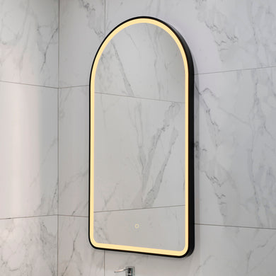 Arco Arch 550mm x 1000mm Frontlit LED Framed Mirror with Demister, Matte Black Frame