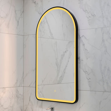 Arco Arch 550mm x 1000mm Frontlit LED Framed Mirror with Demister, Matte Black Frame