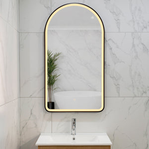 Arco Arch 550mm x 1000mm Frontlit LED Framed Mirror with Demister, Matte Black Frame