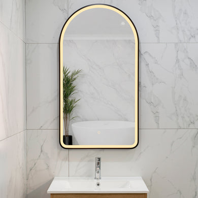 Arco Arch 550mm x 1000mm Frontlit LED Framed Mirror with Demister, Matte Black Frame