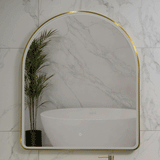Arco Arch 850mm x 1000mm Frontlit LED Framed Mirror with Demister, Brushed Brass (Gold) Frame