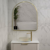 Arco Arch 850mm x 1000mm Frontlit LED Framed Mirror with Demister, Brushed Brass (Gold) Frame