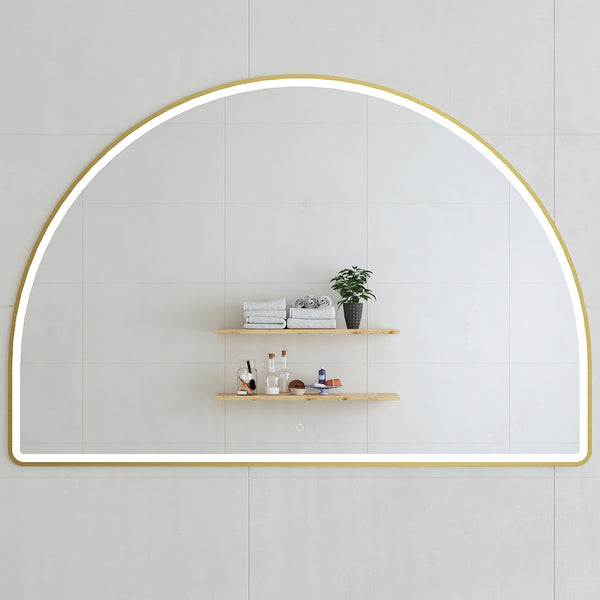 Arco Arch Frontlit LED Mirror with Brushed Brass (Gold) Frame and Demister | 7 sizes available, from 500mm to 1500mm |