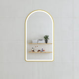 Arco Arch 500mm x 1000mm Frontlit LED Framed Mirror with Demister, Brushed Brass (Gold) Frame