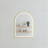 Arco Arch 600mm x 800mm Frontlit LED Framed Mirror with Demister, Brushed Brass (Gold) Frame