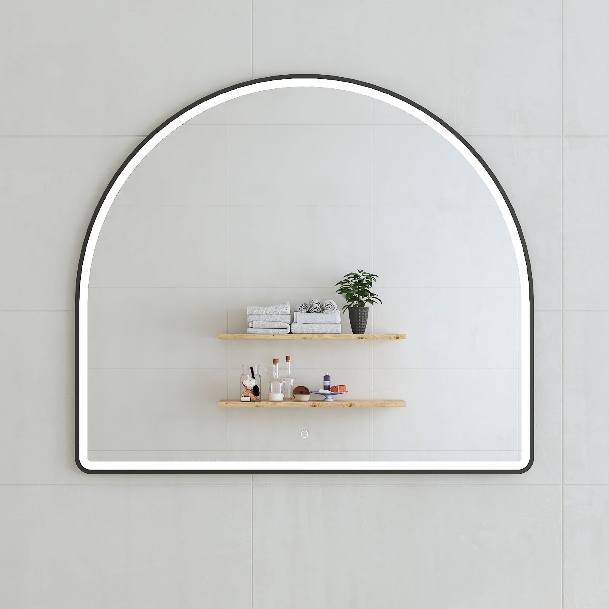 Arco Arch 1150mm x 1000mm Frontlit LED Mirror with Matte Black Frame and Demister