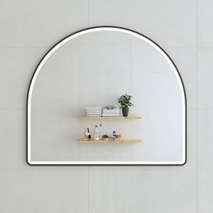 Arco Arch 1150mm x 1000mm Frontlit LED Framed Mirror with Demister, Matte Black Frame