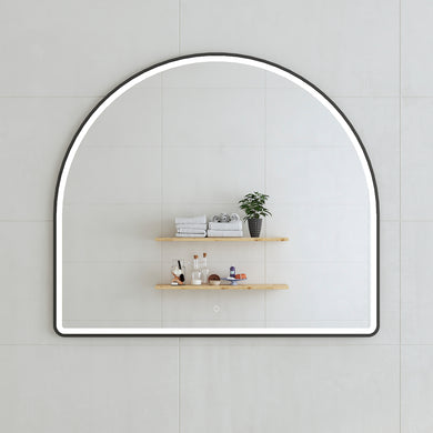 *Clearance* Arco Arch 1150mm x 1000mm Frontlit LED Framed Mirror with Demister, Matte Black Frame