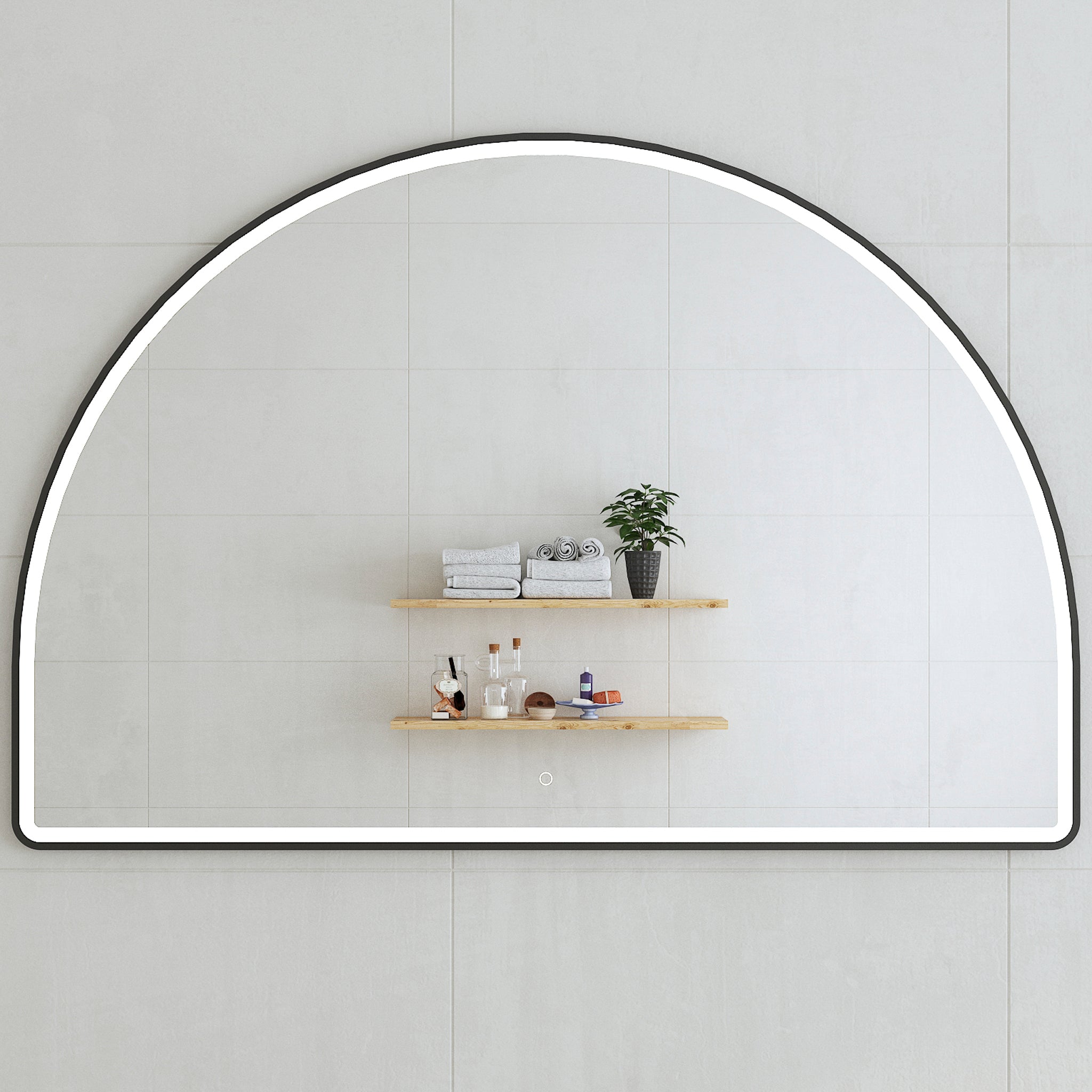 Arco Arch 1500mm x 1000mm Frontlit LED Mirror with Matte Black Frame and Demister