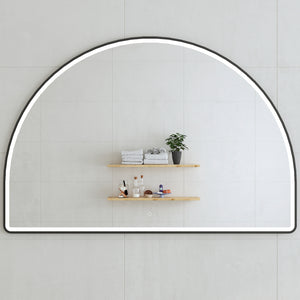 Arco Arch 1500mm x 1000mm Frontlit LED Framed Mirror with Demister, Matte Black Frame