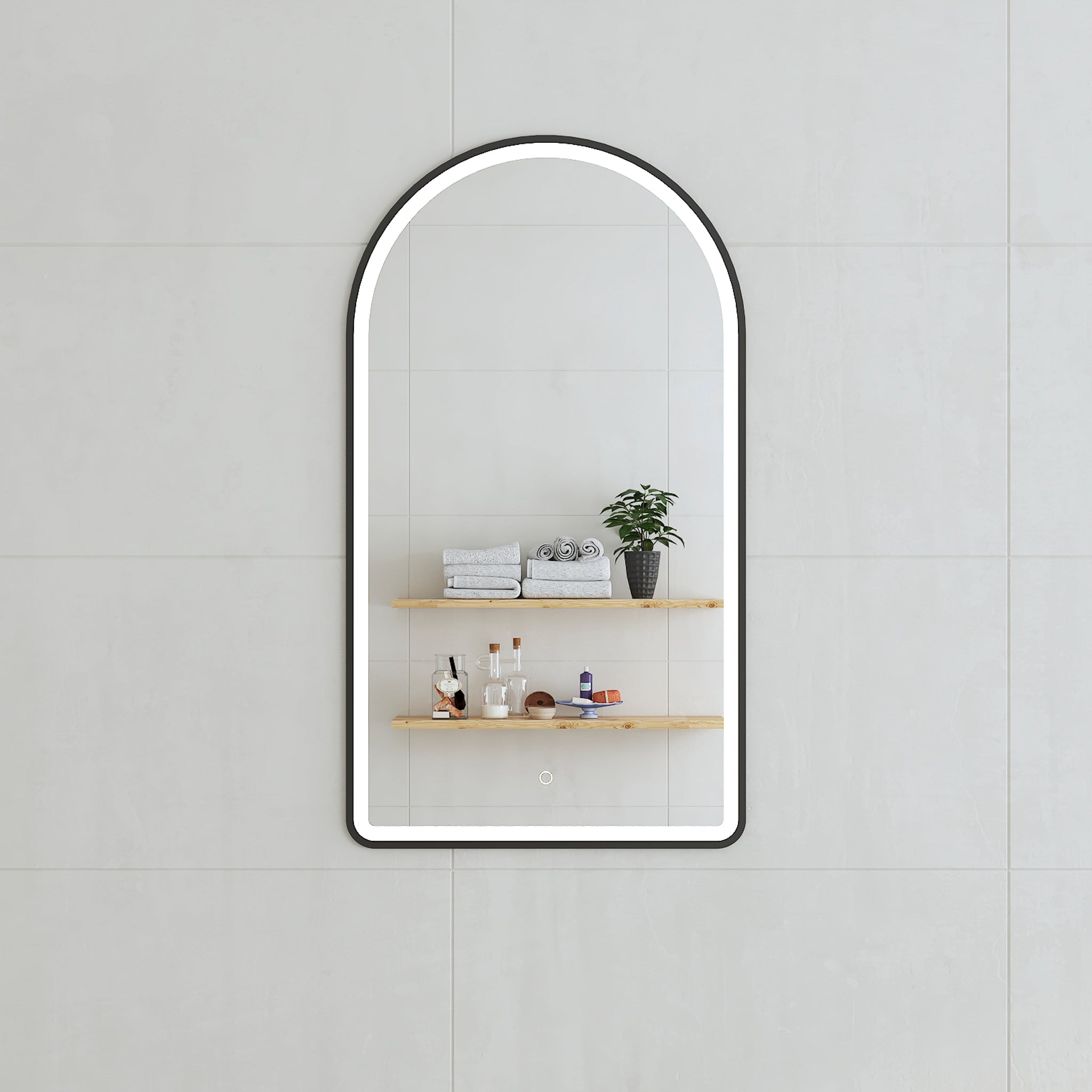 Arco Arch 500mm x 1000mm Frontlit LED Mirror with Matte Black Frame and Demister