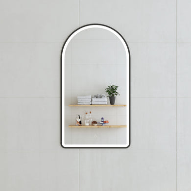 *Clearance* Arco Arch 500mm x 1000mm Frontlit Frontlit and Backlit LED Frameless Mirror with Matte Black Frame and Demister