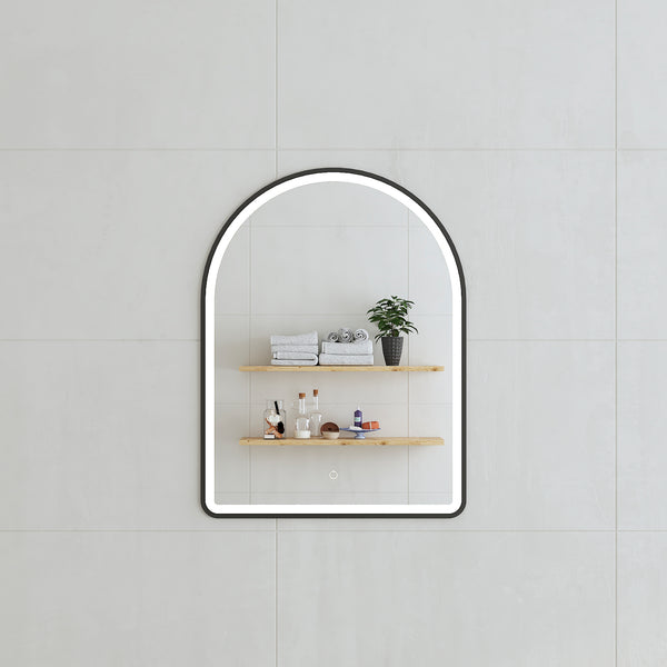 Arco Arch 600mm x 800mm Frontlit LED Mirror with Matte Black Frame and Demister