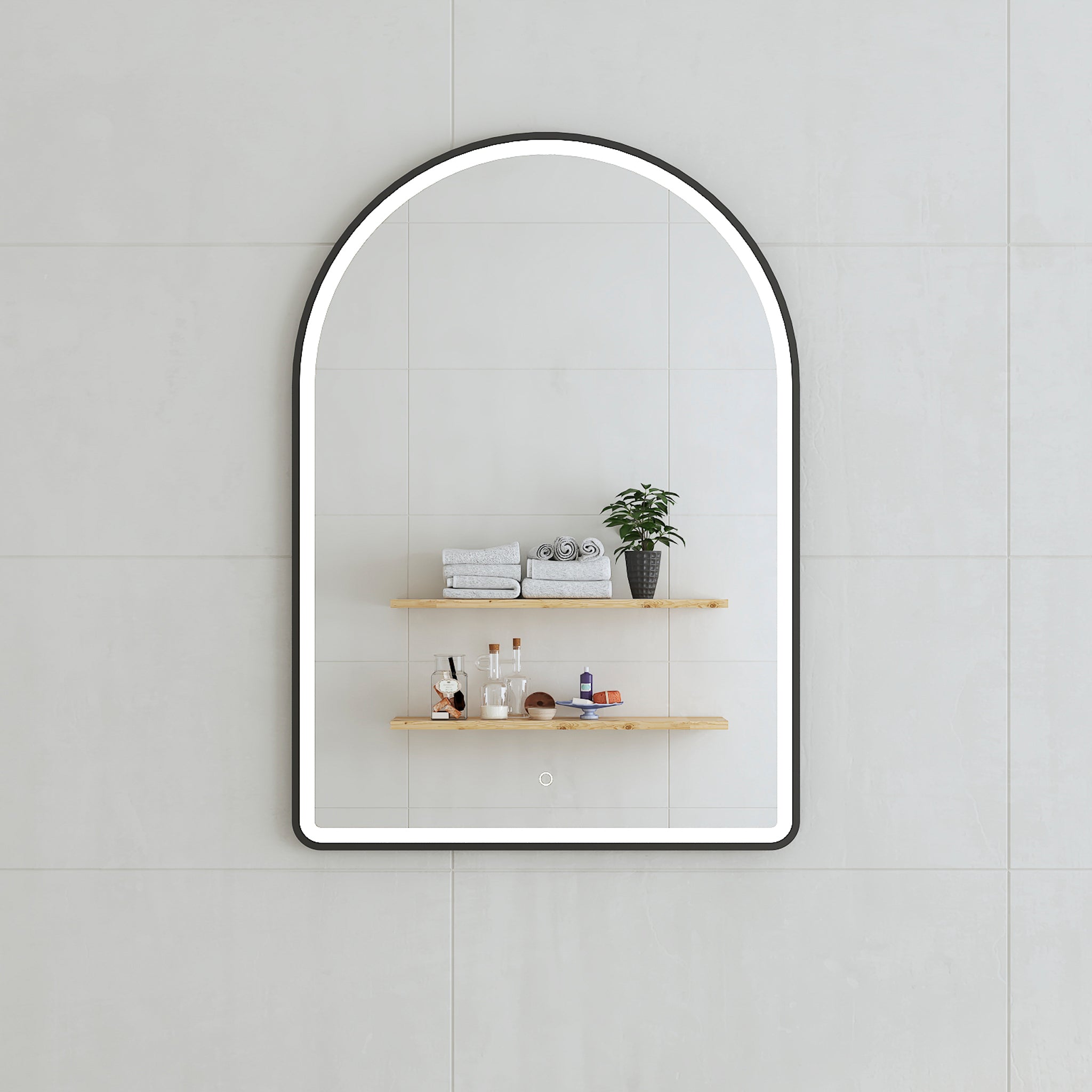 Arco Arch 700mm x 1000mm Frontlit LED Mirror with Matte Black Frame and Demister