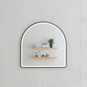 Arco Arch 800mm x 800mm Frontlit LED Framed Mirror with Demister, Matte Black Frame *Clearance Stock*