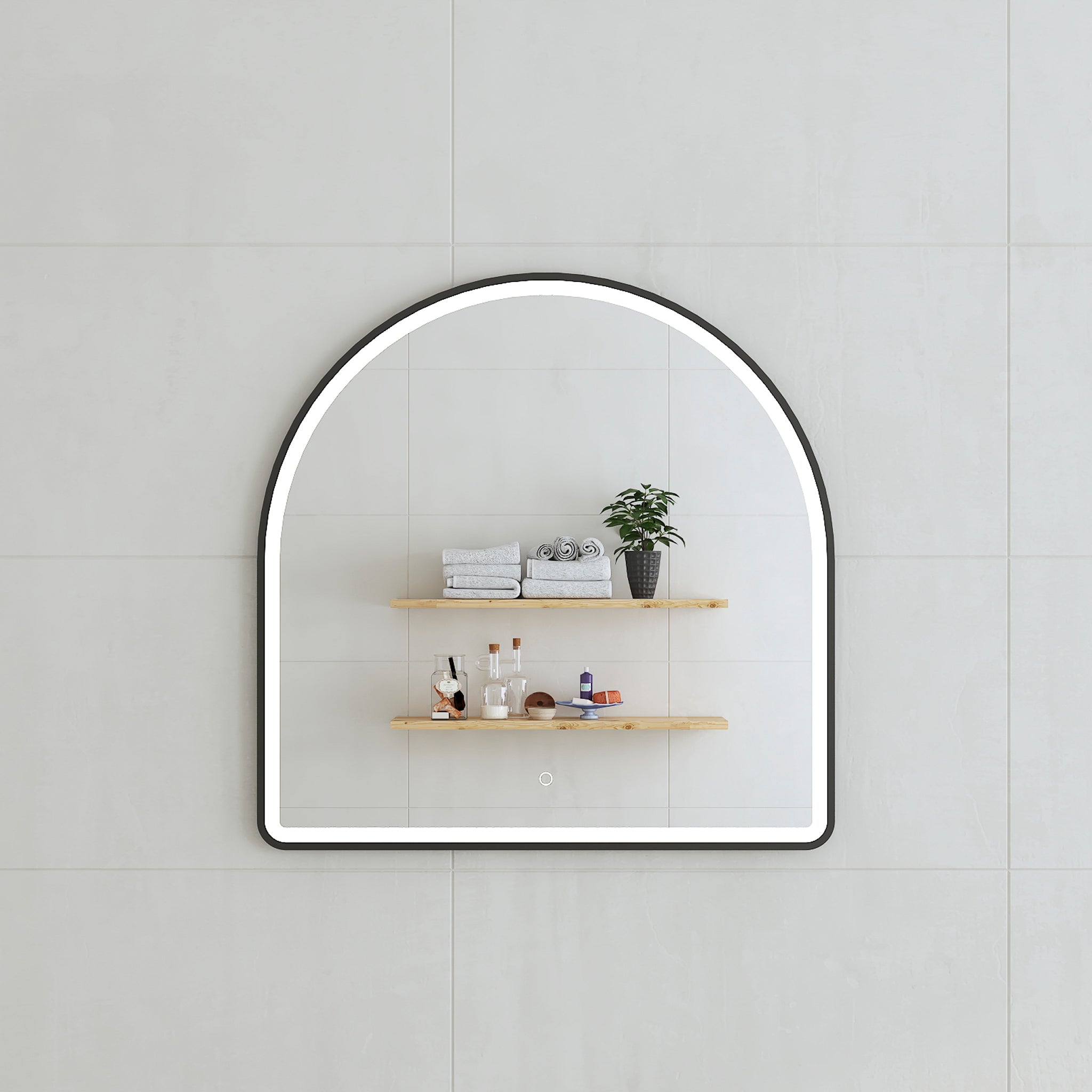 Arco Arch 800mm x 800mm Frontlit LED Mirror with Matte Black Frame and Demister