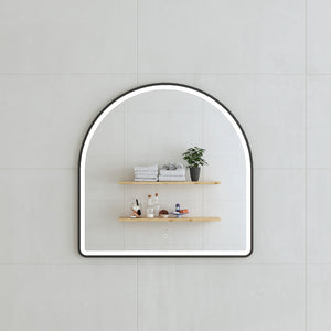 Arco Arch 800mm x 800mm Frontlit LED Framed Mirror with Demister, Matte Black Frame